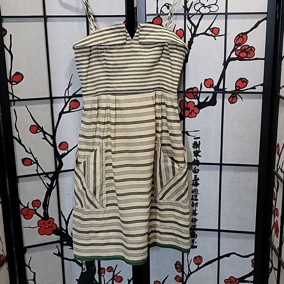 Maeve Strapless Dress with Black and Cream Stripes - Picture 2 of 9